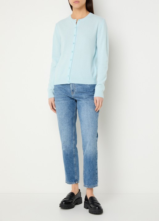 Benetton Fijngebreid vest van scheerwol met ronde hals - voorkant 3 lichtblauw-24a / lichtblauw
