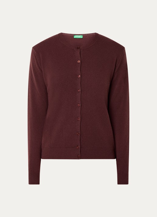 Benetton Fijngebreid vest van scheerwol met ronde hals - voorkant 3 rozijn-3h2 / donkerbruin