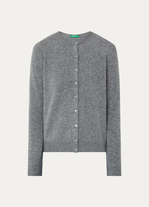 Benetton Fijngebreid vest van scheerwol met ronde hals - voorkant 3 middengrijs-507