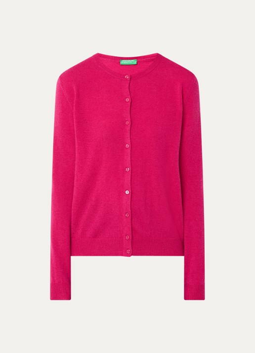 Benetton Fijngebreid vest van scheerwol met ronde hals - voorkant 2 fuchsia-2e8 / fuchsia