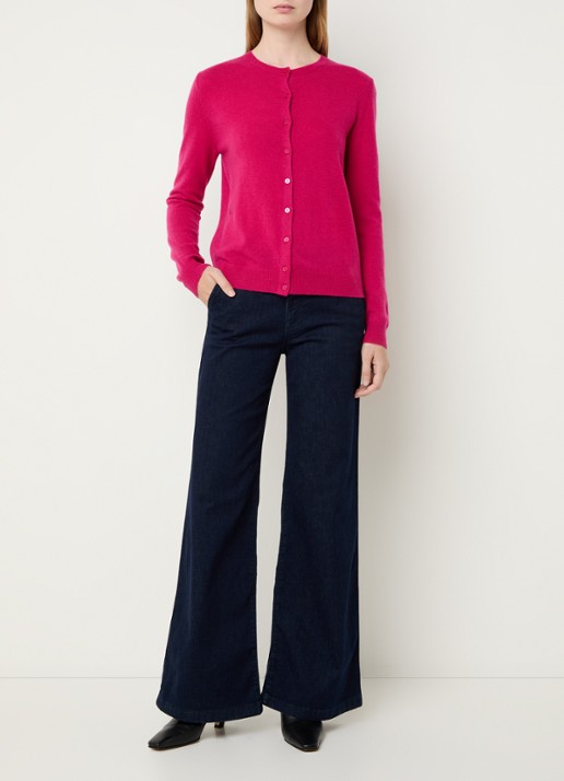 Benetton Fijngebreid vest van scheerwol met ronde hals - voorkant 3 fuchsia-2e8 / fuchsia