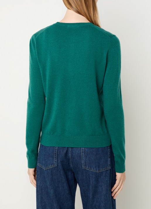 Benetton Fijngebreid vest van scheerwol met ronde hals - achterkant groen-0c5 / donkergroen