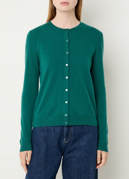 Benetton Fijngebreid vest van scheerwol met ronde hals - detail 4 groen-0c5 / donkergroen