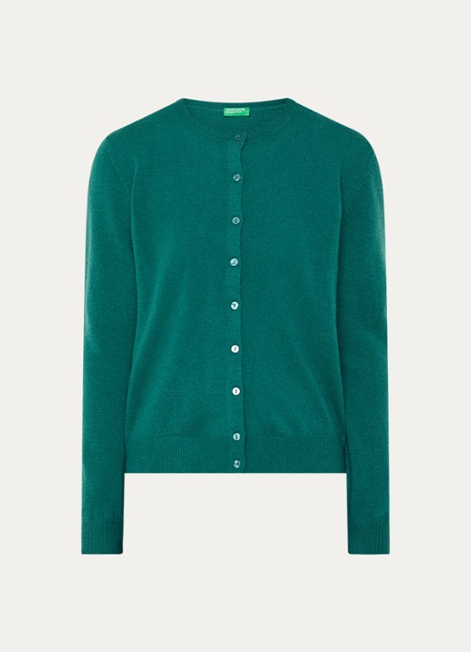 Benetton Fijngebreid vest van scheerwol met ronde hals - voorkant 2 groen-0c5 / donkergroen