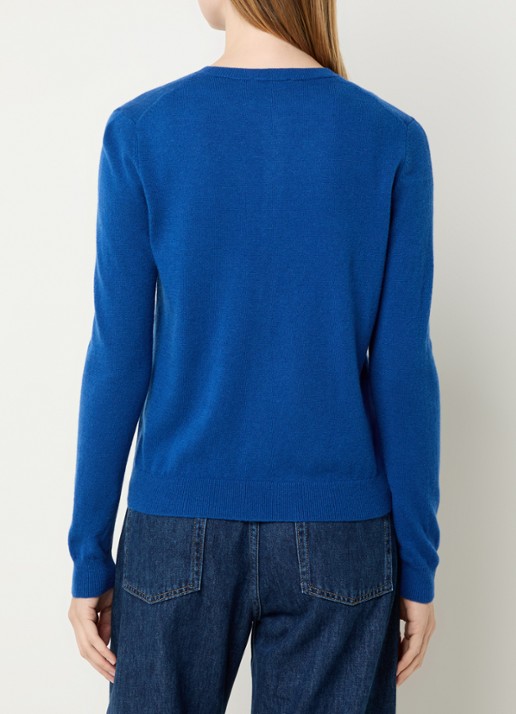 Benetton Fijngebreid vest van scheerwol met ronde hals - achterkant korenblauw-23t / kobaltblauw