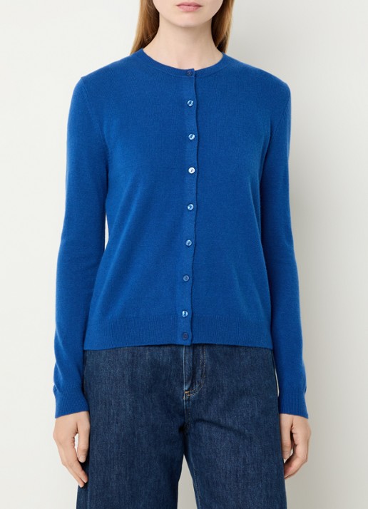 Benetton Fijngebreid vest van scheerwol met ronde hals - detail 4 korenblauw-23t / kobaltblauw