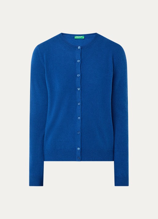 Benetton Fijngebreid vest van scheerwol met ronde hals - voorkant 2 korenblauw-23t / kobaltblauw