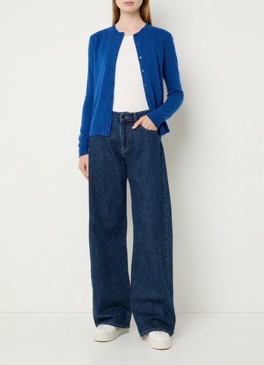 Benetton Fijngebreid vest van scheerwol met ronde hals - voorkant 3 korenblauw-23t / kobaltblauw