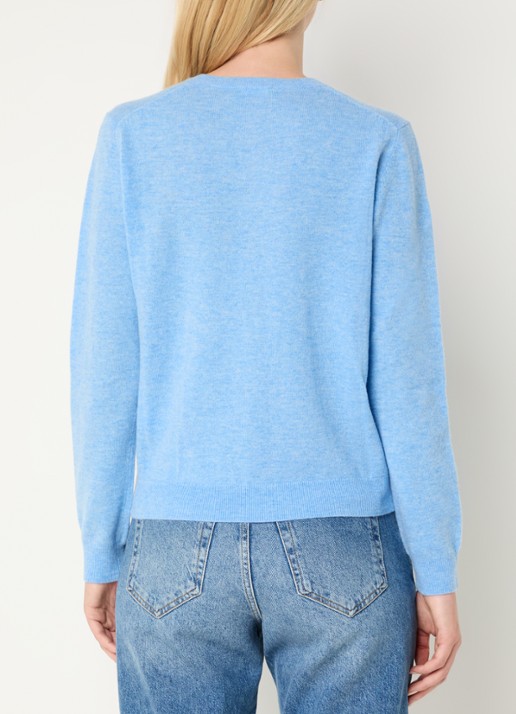 Benetton Fijngebreid vest van scheerwol met ronde hals - achterkant 2 lichtblauwmelee-5d4 / lichtblauw