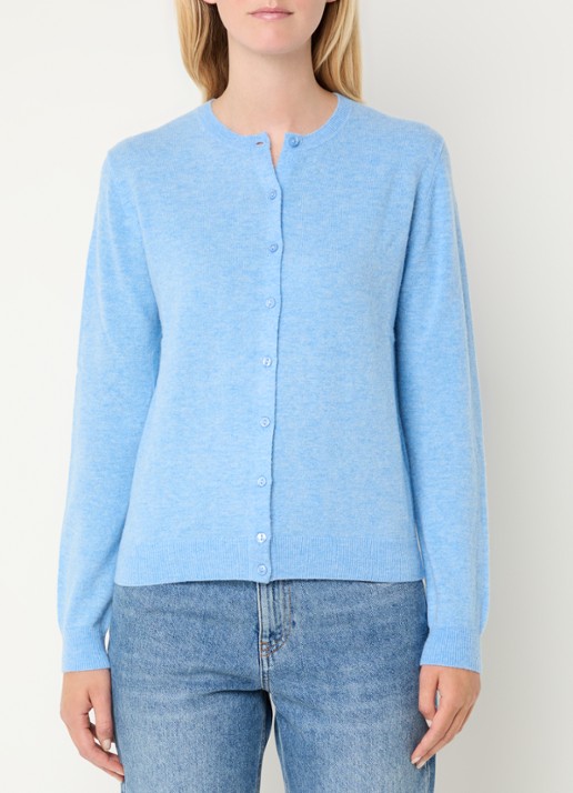 Benetton Fijngebreid vest van scheerwol met ronde hals - detail lichtblauwmelee-5d4 / lichtblauw