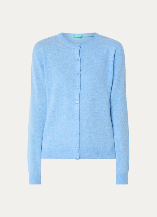 Benetton Fijngebreid vest van scheerwol met ronde hals - voorkant 3 lichtblauwmelee-5d4 / lichtblauw
