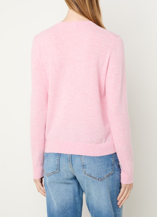 Benetton Fijngebreid vest van scheerwol met ronde hals - achterkant 4 lichtroze melee-5t9 / lichtroze
