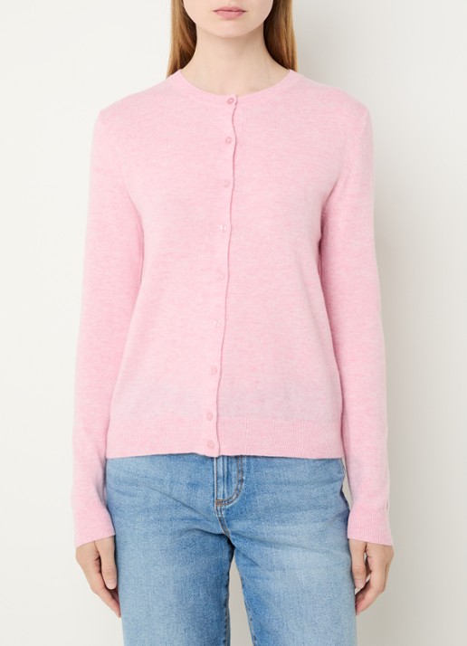 Benetton Fijngebreid vest van scheerwol met ronde hals - detail lichtroze melee-5t9 / lichtroze