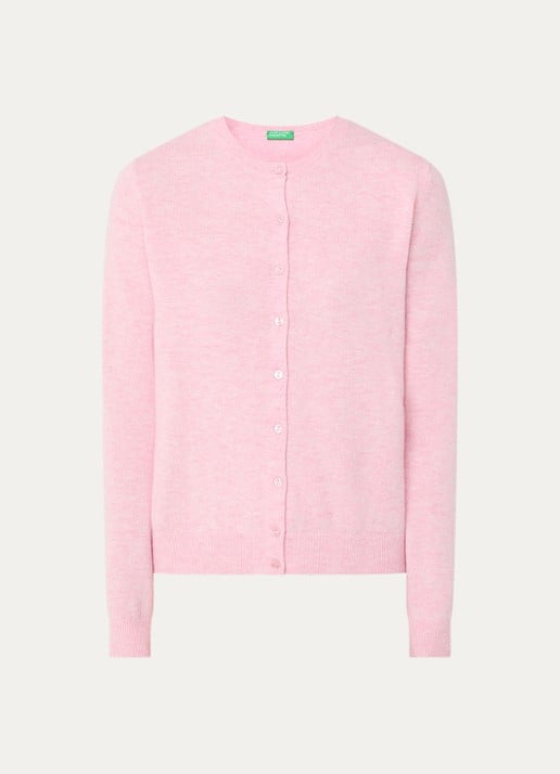 Benetton Fijngebreid vest van scheerwol met ronde hals - voorkant 2 lichtroze melee-5t9 / lichtroze