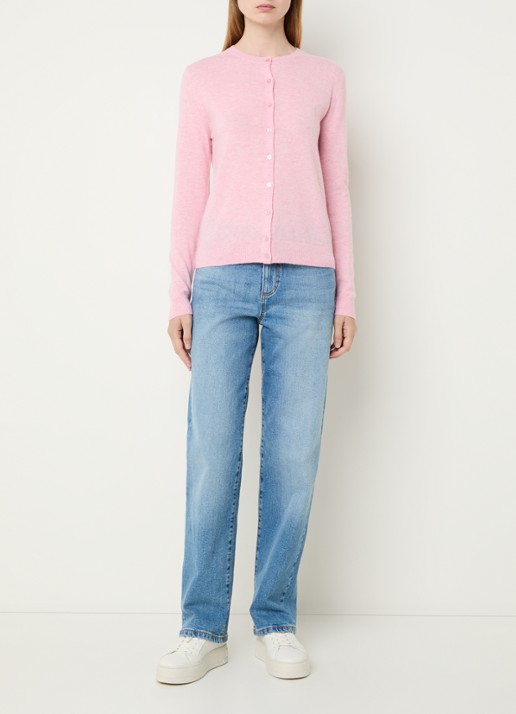 Benetton Fijngebreid vest van scheerwol met ronde hals - voorkant 3 lichtroze melee-5t9 / lichtroze