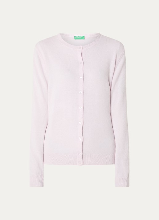Benetton Fijngebreid vest van scheerwol met ronde hals - voorkant 2 lichtroze-189 / lichtroze