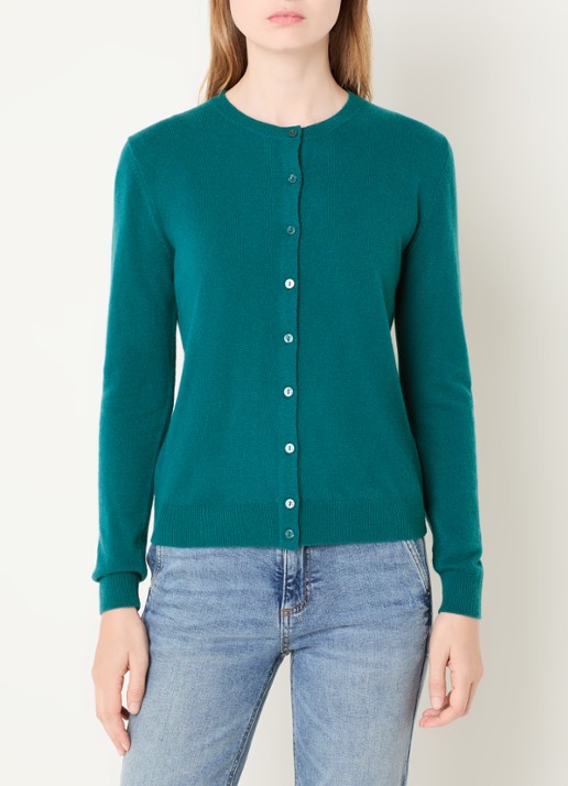 Benetton Fijngebreid vest van scheerwol met ronde hals - detail petrol-089