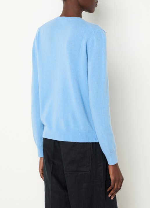 Benetton Fijngebreid vest van scheerwol met ronde hals - achterkant 4 lichtblauwmelee-93g