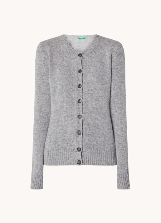 Benetton Fijngebreid vest van wol met ronde hals - voorkant lichtgrijs