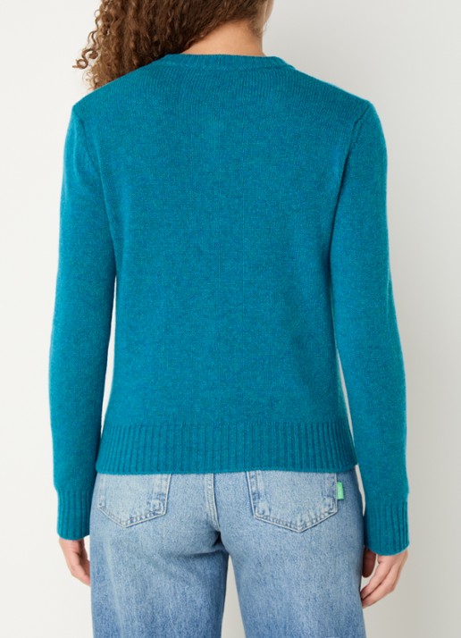 Benetton Fijngebreid vest van wol met ronde hals - achterkant blauw