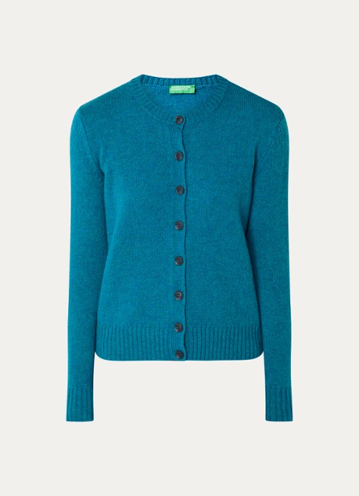 Benetton Fijngebreid vest van wol met ronde hals - voorkant 3 blauw