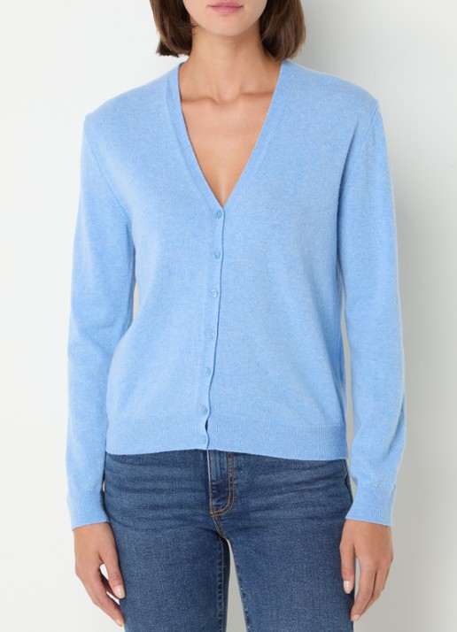 Benetton Fijngebreid vest van wol met stretch - detail aquablauw