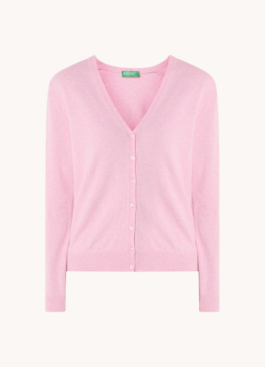 Benetton Fijngebreid vest van wol met stretch - voorkant 2 lichtroze