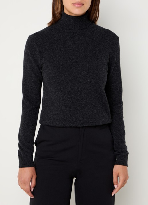 Benetton Fijngebreide coltrui van merino wol - detail 2 antraciet