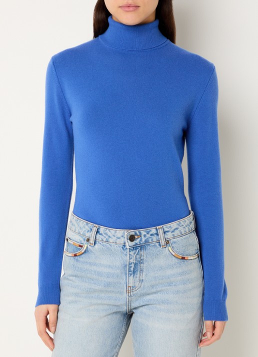 Benetton Fijngebreide coltrui van merino wol - detail 2 donkerblauw