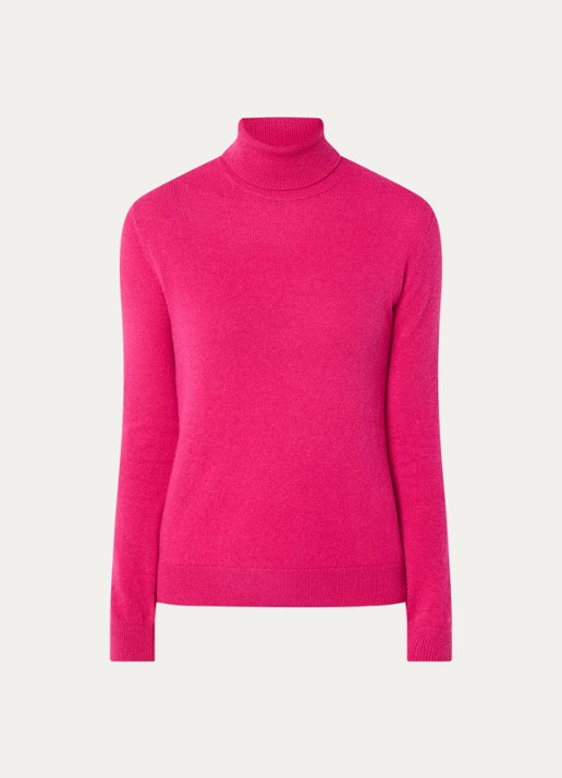 Benetton Fijngebreide coltrui van merino wol - voorkant fuchsia
