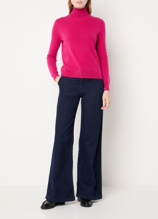 Benetton Fijngebreide coltrui van merino wol - voorkant 2 fuchsia