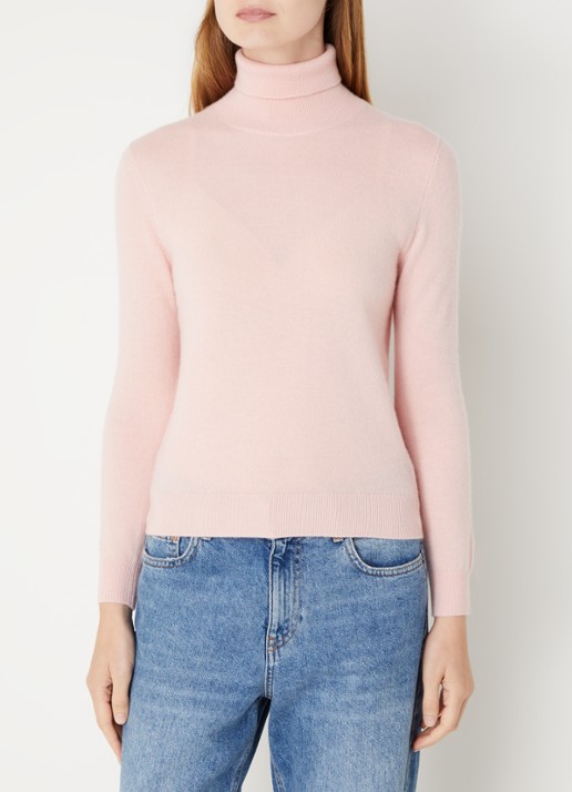 Benetton Fijngebreide coltrui van merino wol - detail zalmroze