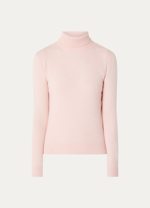 Benetton Fijngebreide coltrui van merino wol - voorkant 2 zalmroze