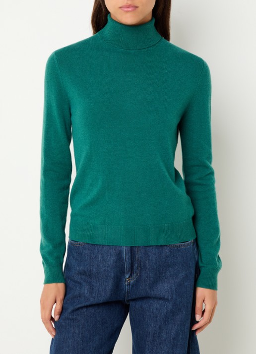 Benetton Fijngebreide coltrui van merino wol - detail 4 zeegroen