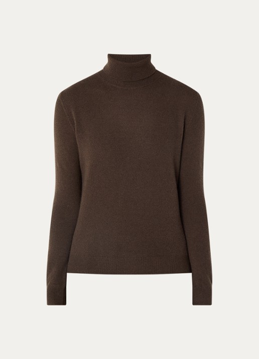 Benetton Fijngebreide coltrui van merino wol - voorkant 2 chocoladebruin