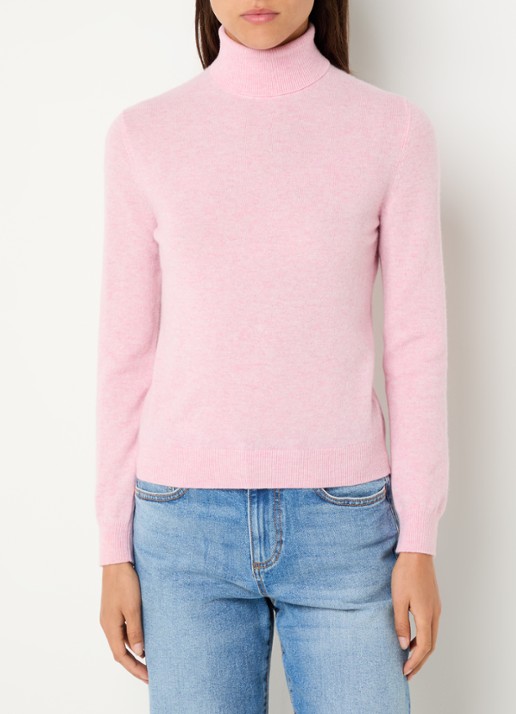 Benetton Fijngebreide coltrui van merino wol - detail donkerroze