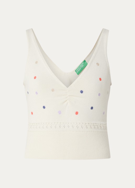 Benetton Fijngebreide cropped tanktop met bloemborduring