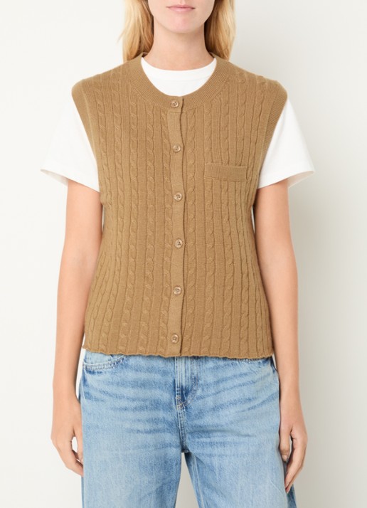 Benetton Fijngebreide gilet in kasjmierblend met borstzak - detail 4 camel