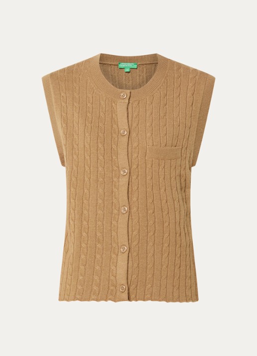 Benetton Fijngebreide gilet in kasjmierblend met borstzak - voorkant 2 camel