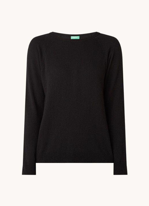 Benetton Fijngebreide pullover in kasjmierblend met ronde hals  - voorkant zwart