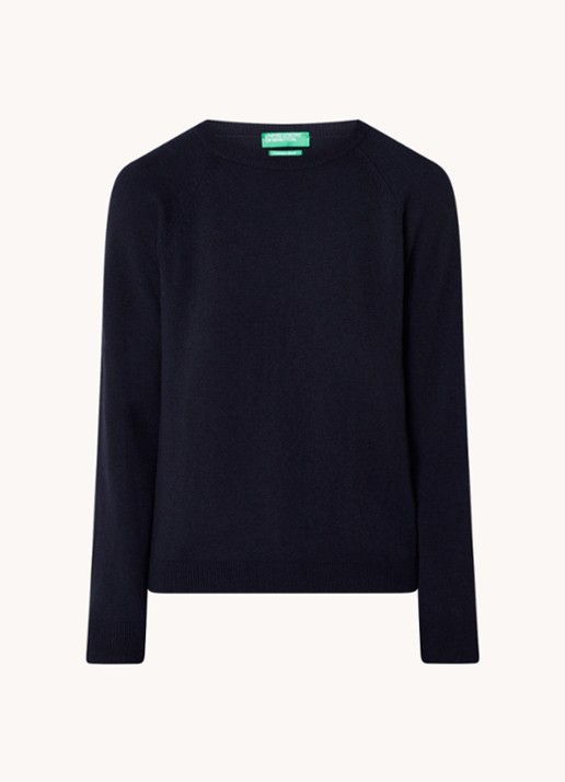 Benetton Fijngebreide pullover in kasjmierblend met ronde hals  - voorkant 2 donkerblauw