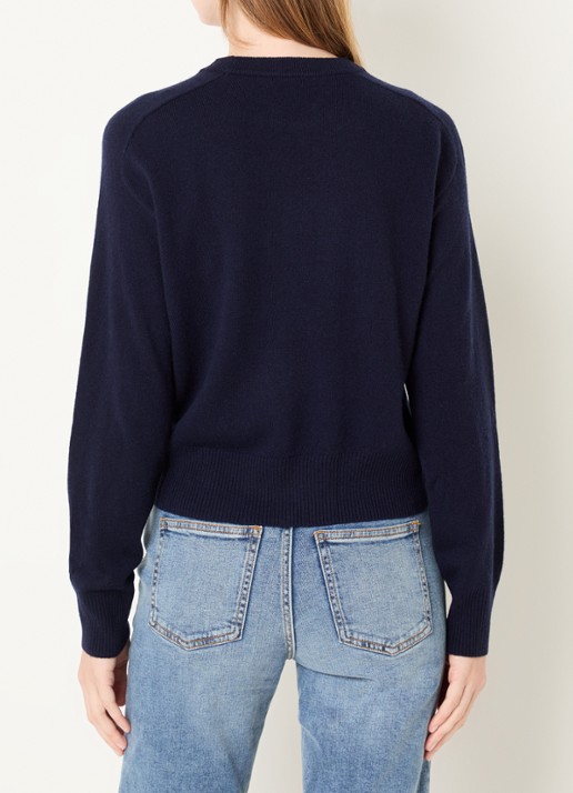 Benetton Fijngebreide pullover in kasjmierblend met ronde hals - achterkant 2 donkerblauw
