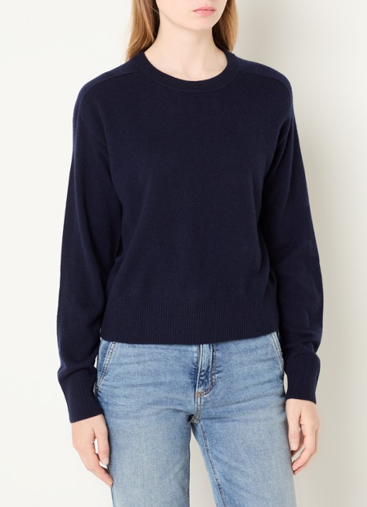 Benetton Fijngebreide pullover in kasjmierblend met ronde hals - detail donkerblauw
