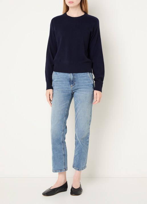 Benetton Fijngebreide pullover in kasjmierblend met ronde hals - voorkant 4 donkerblauw