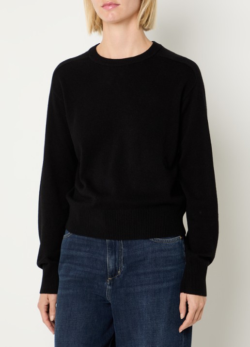 Benetton Fijngebreide pullover in kasjmierblend met ronde hals - detail 4 zwart
