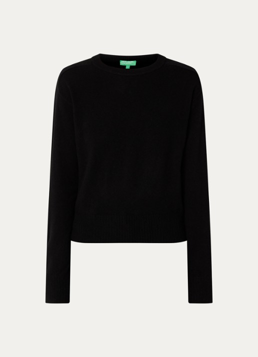 Benetton Fijngebreide pullover in kasjmierblend met ronde hals - voorkant 2 zwart