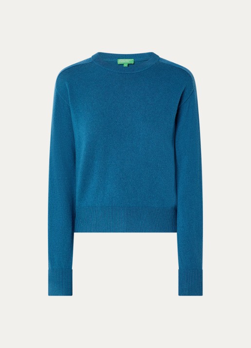 Benetton Fijngebreide pullover in kasjmierblend met ronde hals - voorkant 2 blauw