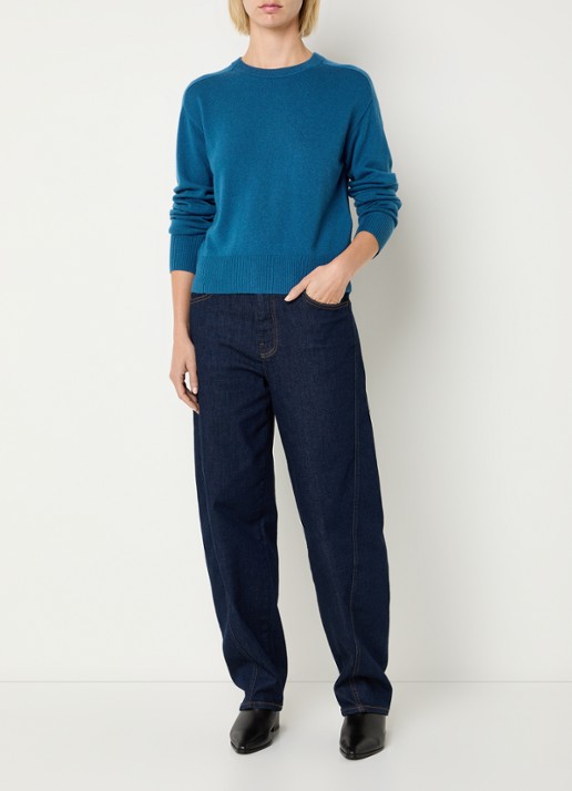 Benetton Fijngebreide pullover in kasjmierblend met ronde hals - voorkant 3 blauw