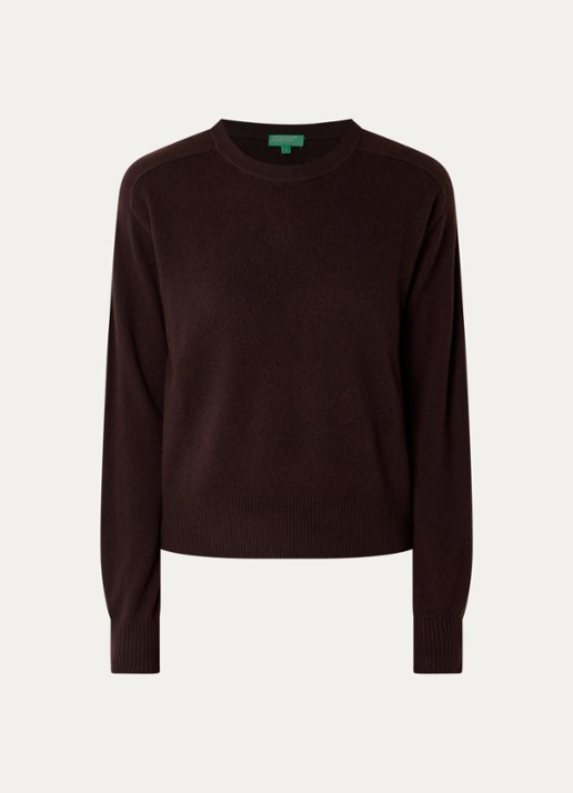 Benetton Fijngebreide pullover in kasjmierblend met ronde hals - voorkant 2 bruin