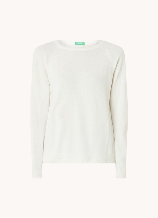 Benetton Fijngebreide pullover in kasjmierblend met ronde hals  - voorkant 2 creme